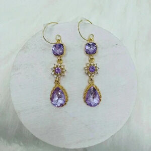 French Style Teardrop Purple Crystal Earrings